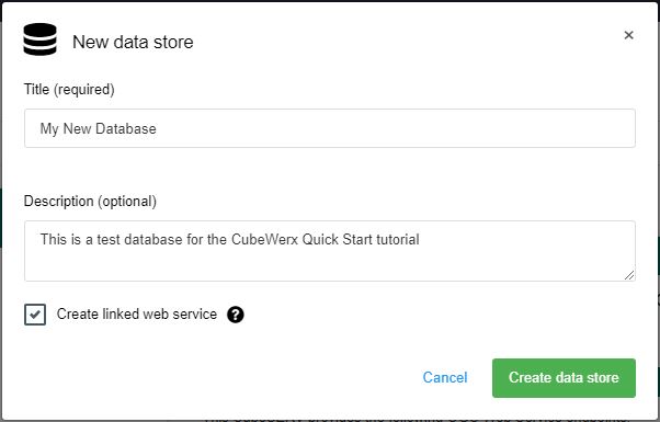 Create data store dialog