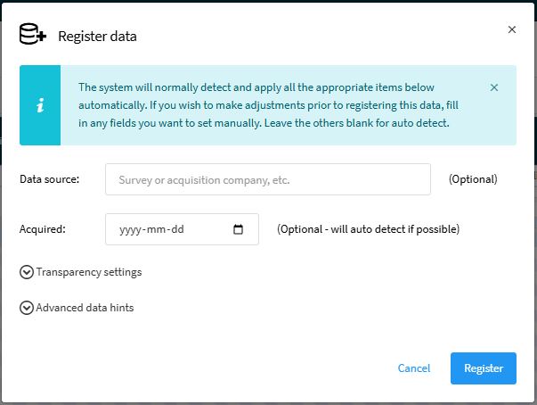 Source registration dialog